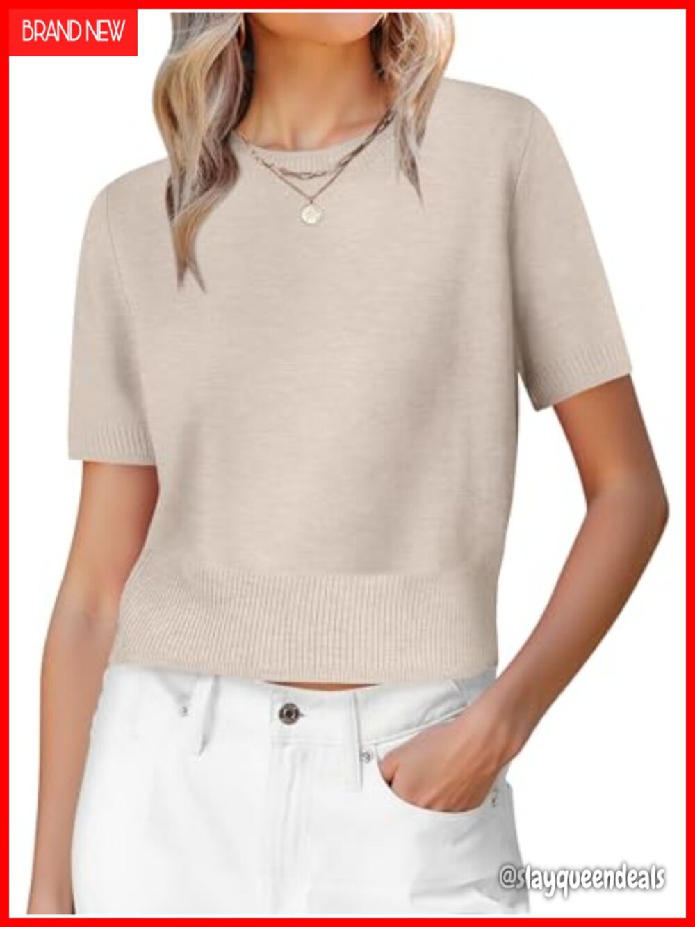 ANRABESS Women's Short Sleeve Cropped Crew Neck Ribbed Knit Sweater Pullover